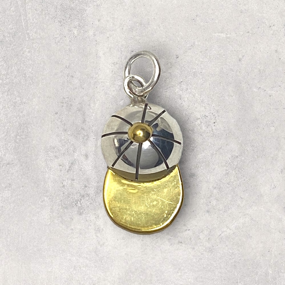 925 Mexico 2Tone Sterling Silver Baseball Softball Sports Cap Hat SMALL Pendant